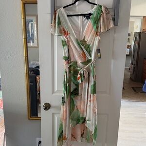 DKNY Floral High Low Dress in Green and Pink